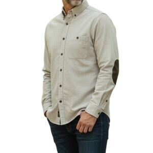 J. Crew Chamois Flannel Shirt Elbow Patches Button Down Beige Men S